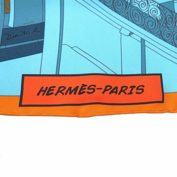 HERMES Carre 90 Space Shopping Au Faubourg Silk Scarf Muffler Multicolor - Picture 6 of 7